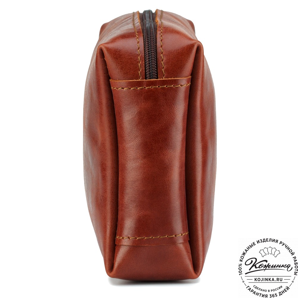 Кожаная косметичка "Прима" (рыжий глянец)