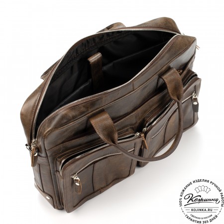 Кожаная деловая сумка "Гильермо" (коричневая наппа) 