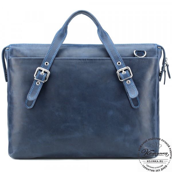 Кожаная деловая сумка "Франклин" (синий крейзи). фото 1