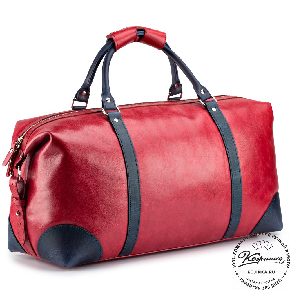 Кожаная дорожная сумка "Магнум" (красная с синим)
