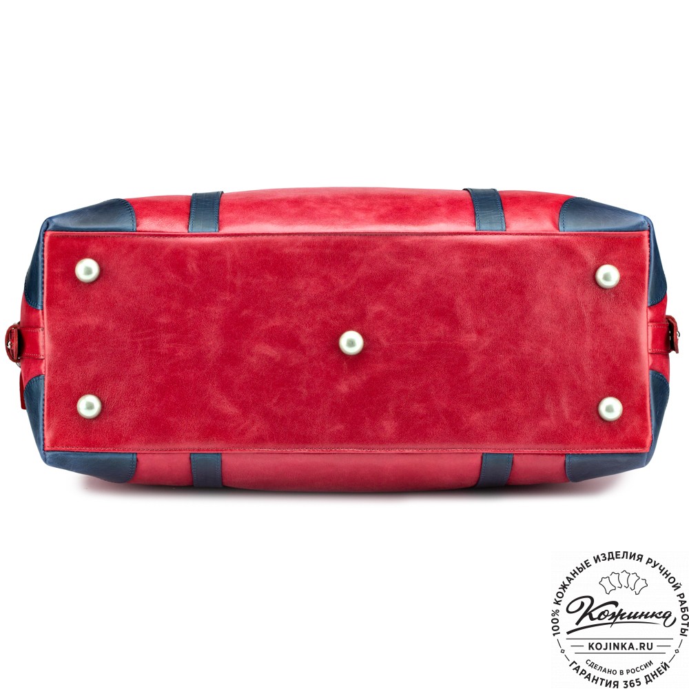 Кожаная дорожная сумка "Магнум" (красная с синим)