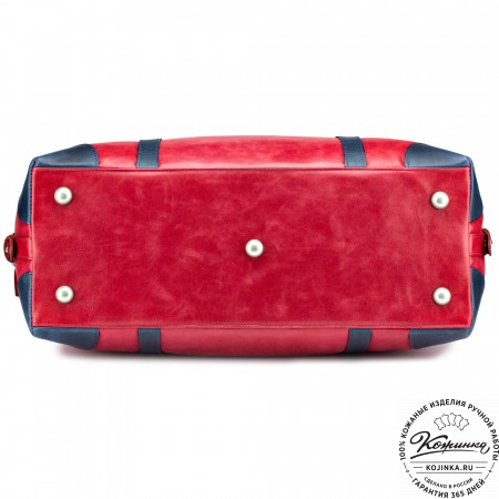 Кожаная дорожная сумка "Магнум" (красная с синим)