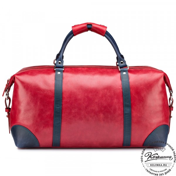 Кожаная дорожная сумка "Магнум" (красная с синим). фото 1