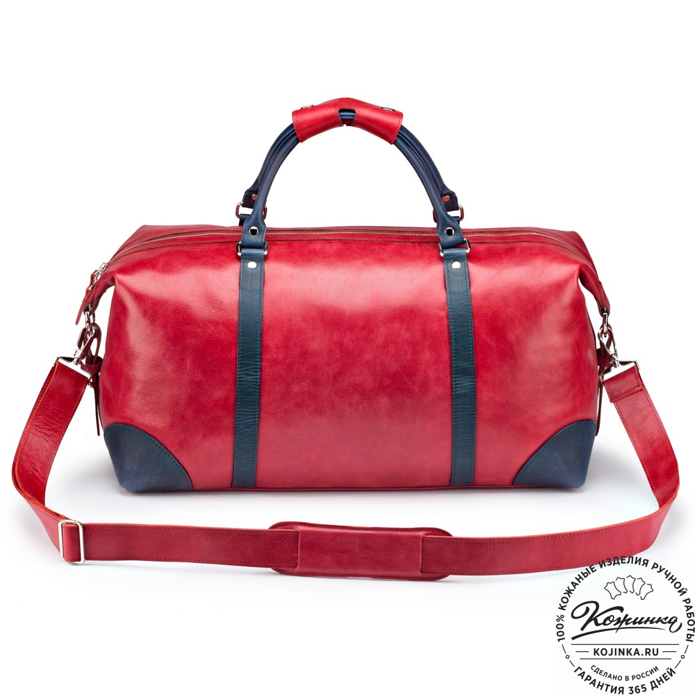Кожаная дорожная сумка "Магнум" (красная с синим)