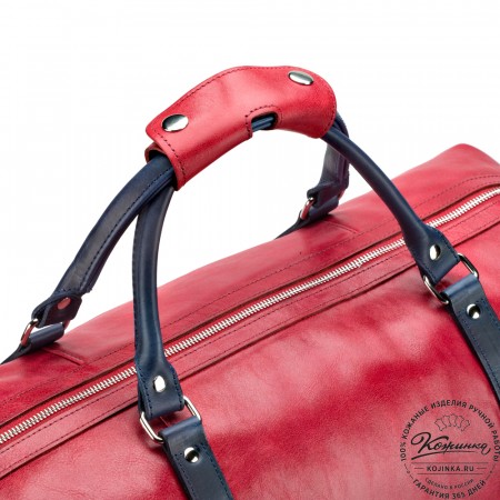Кожаная дорожная сумка "Магнум" (красная с синим)