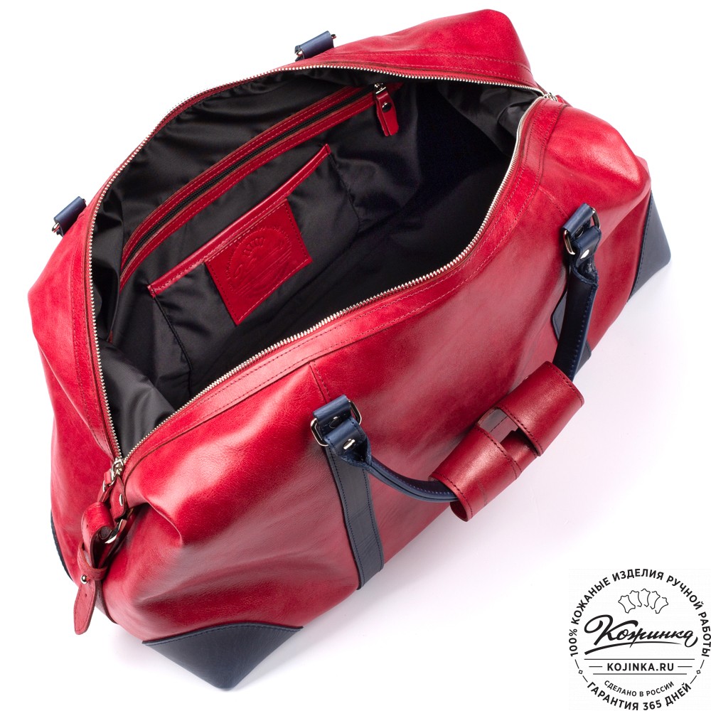 Кожаная дорожная сумка "Магнум" (красная с синим)