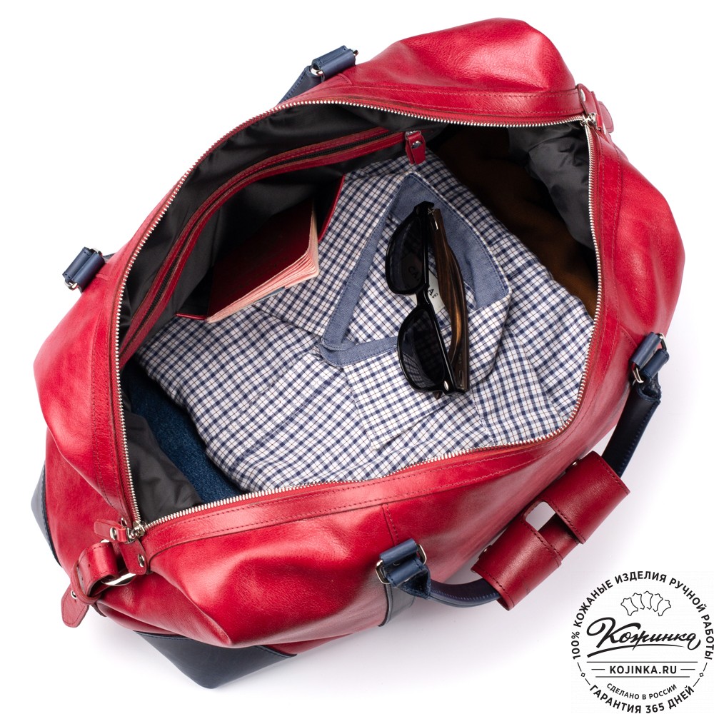 Кожаная дорожная сумка "Магнум" (красная с синим)