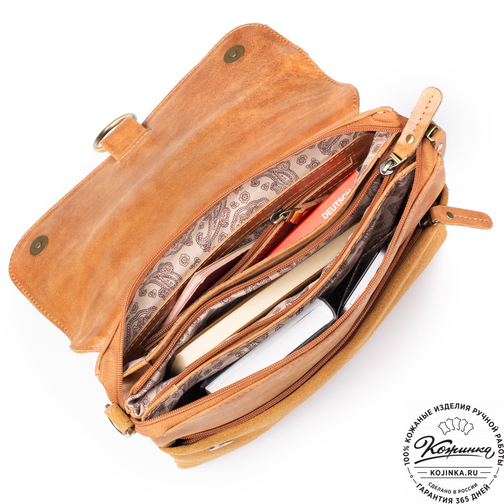 Женская сумка из кожи и замши  "Мишель" (рыжая)