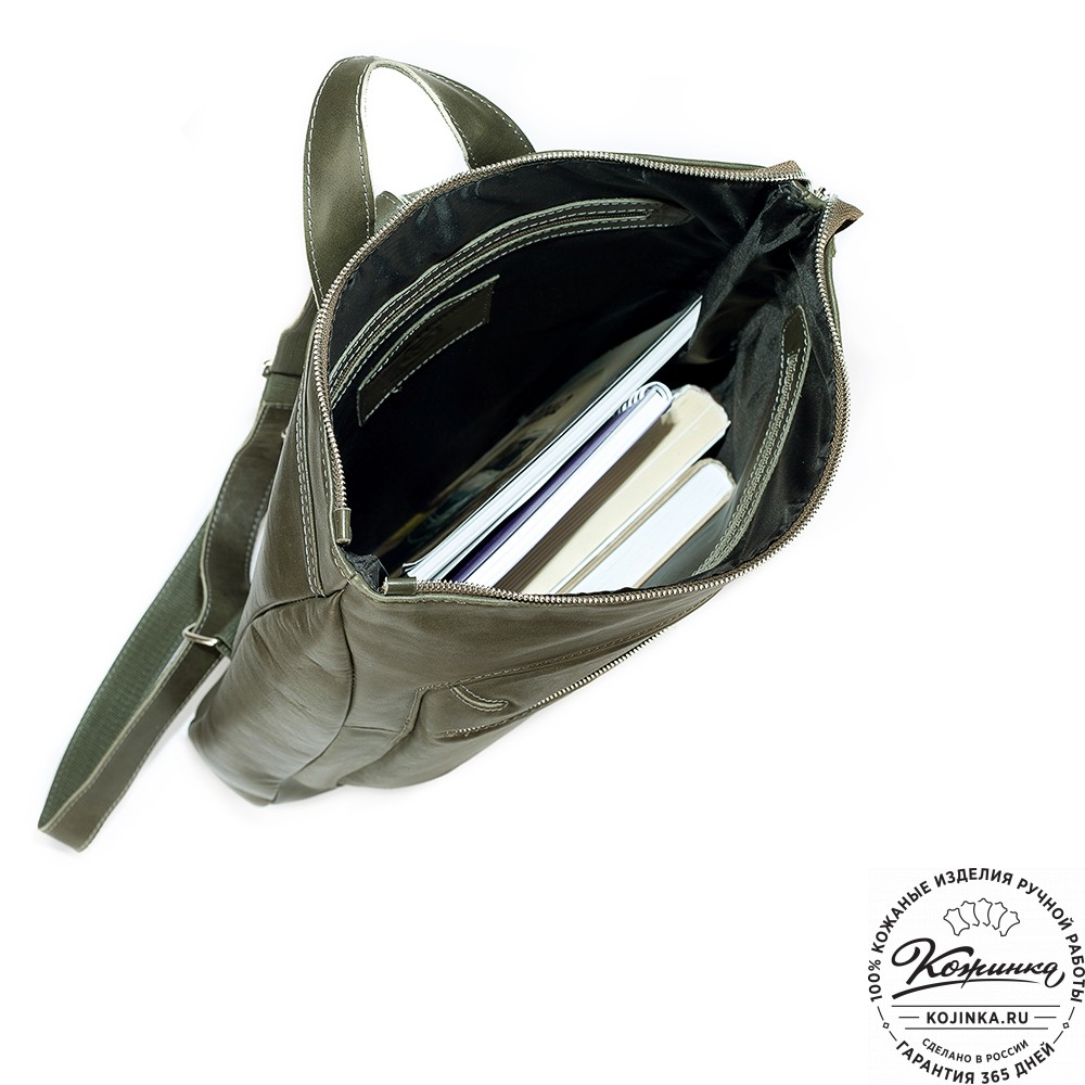 Кожаный рюкзак "Верса" (хаки гладкая кожа) 
