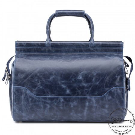 Кожаный дорожный саквояж "Гарри" (синий антик)