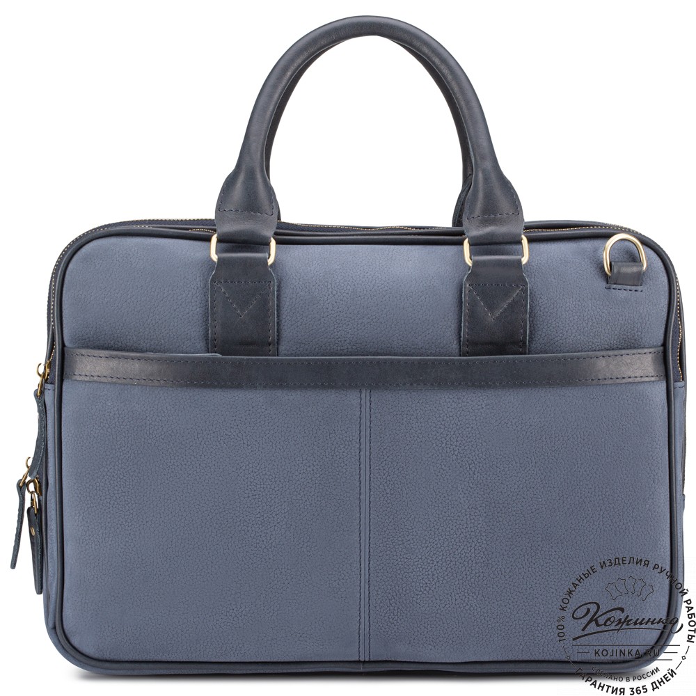 Деловая кожаная сумка "Рудольф" (синий крейзи фактура)