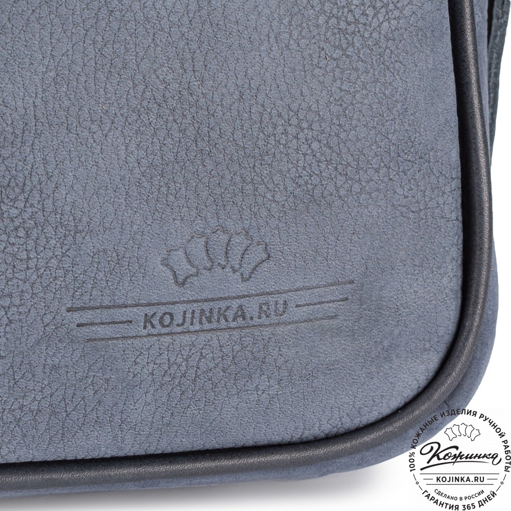 Деловая кожаная сумка "Рудольф" (синий крейзи фактура)