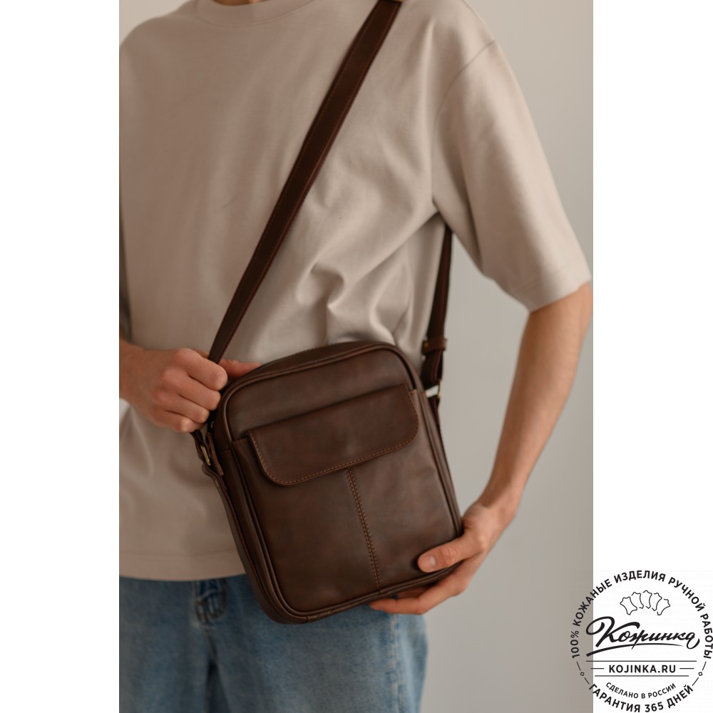 Кожаная сумка "Канада" (чёрная гладкая кожа)