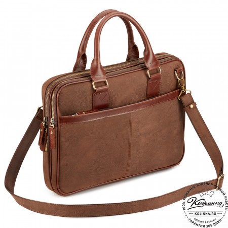 Деловая кожаная сумка "Рудольф" (коричневый крейзи фактура)