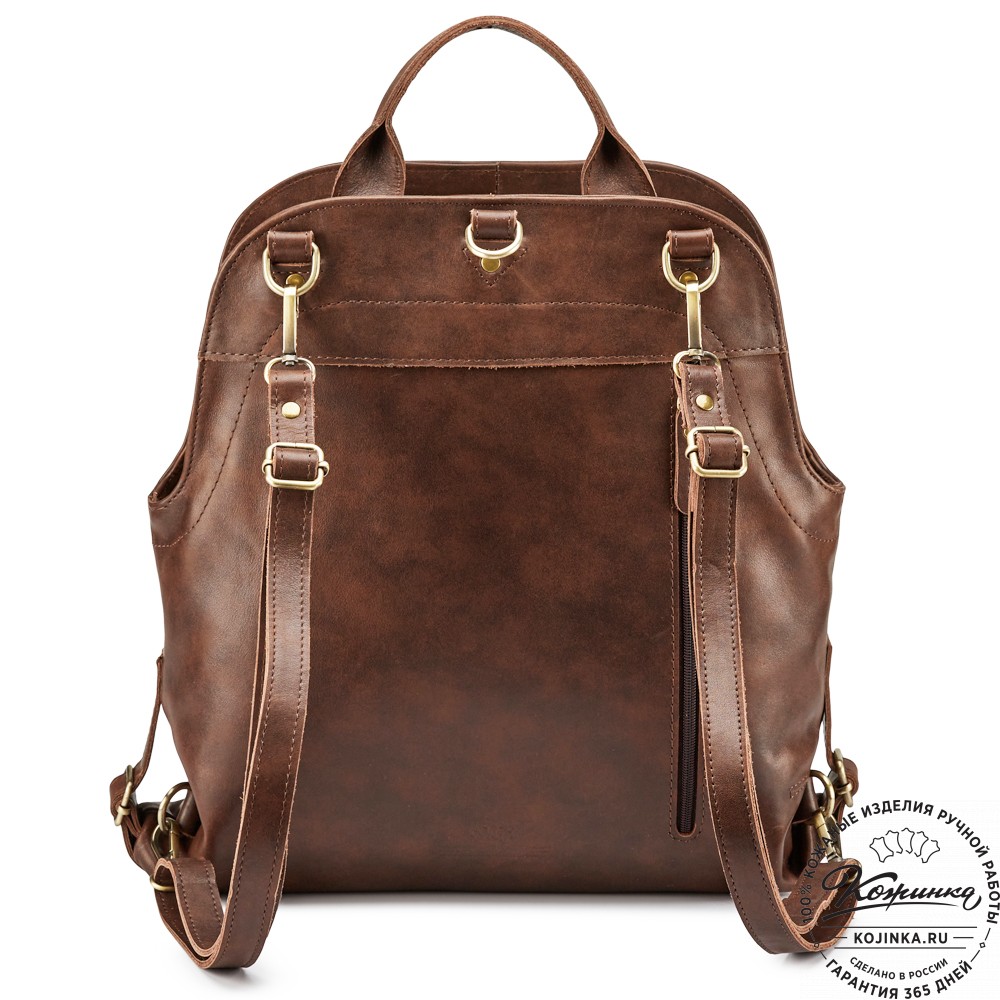 Женский кожаный рюкзак-сумка "Греция" (коричневая гладкая кожа)