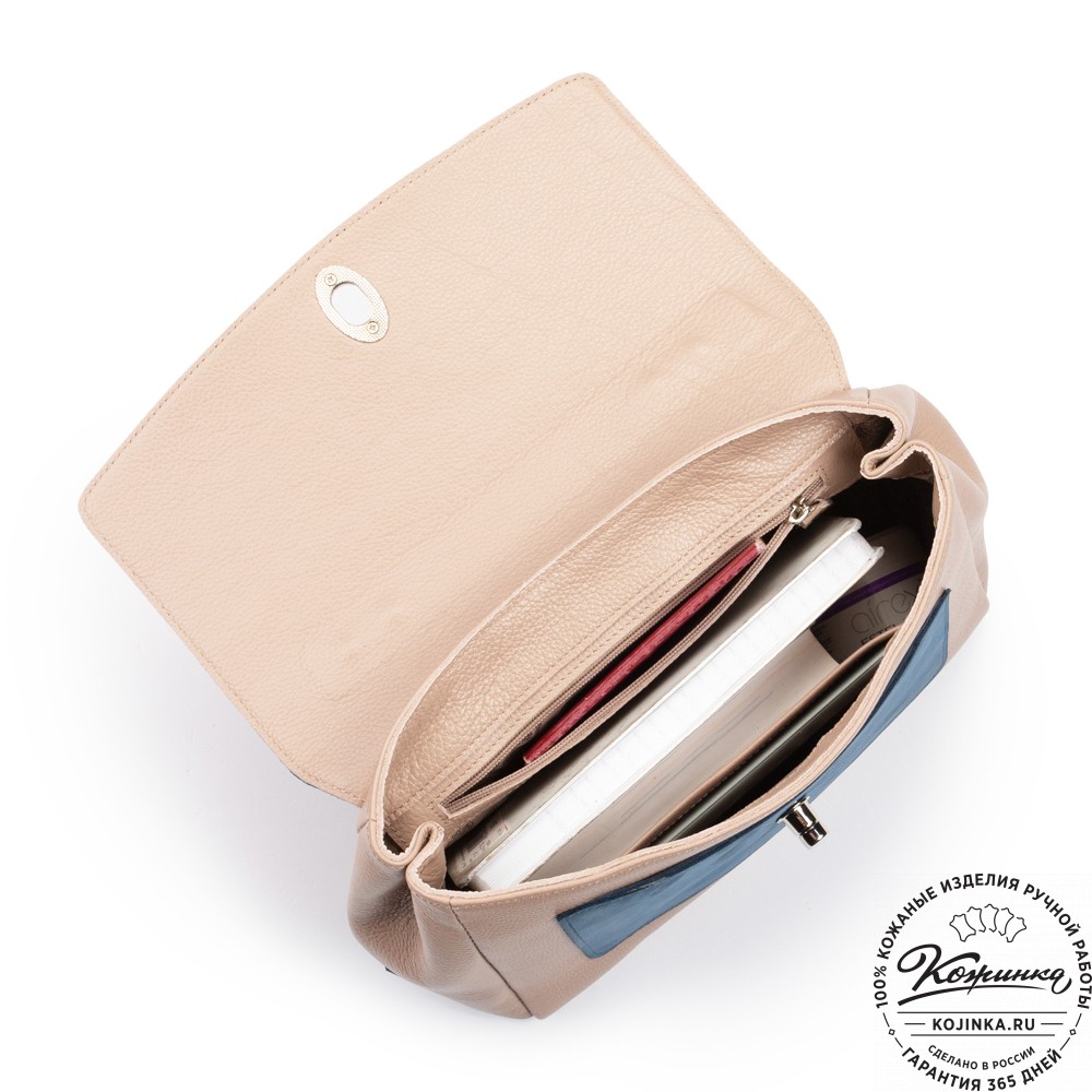 Женская кожаная сумка "Эстель" (пудра-аква)