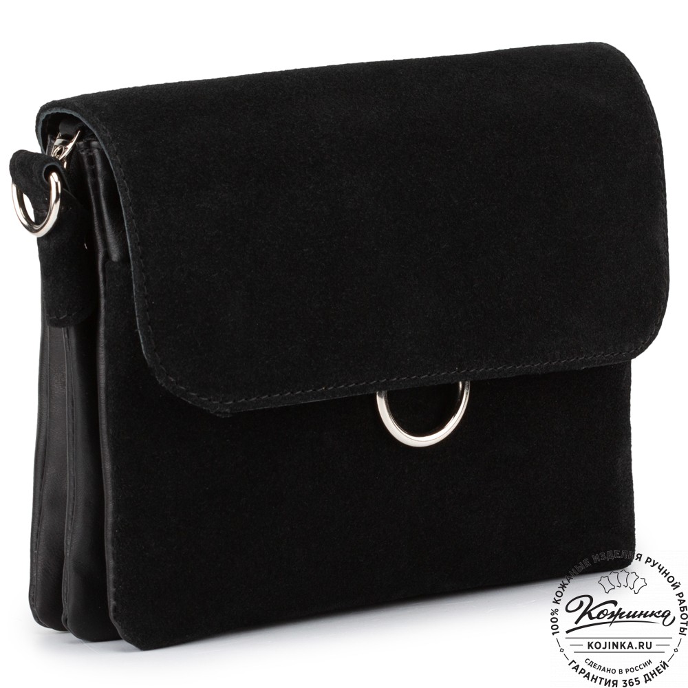 Женская сумка из кожи и замши  "Мишель мини" (чёрная)