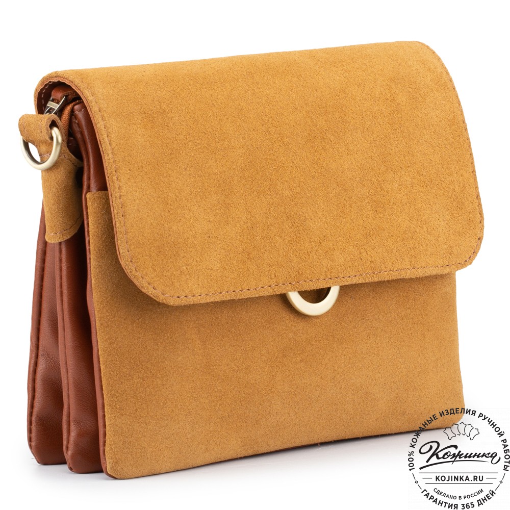 Женская сумка из кожи и замши  "Мишель мини" (рыжая)