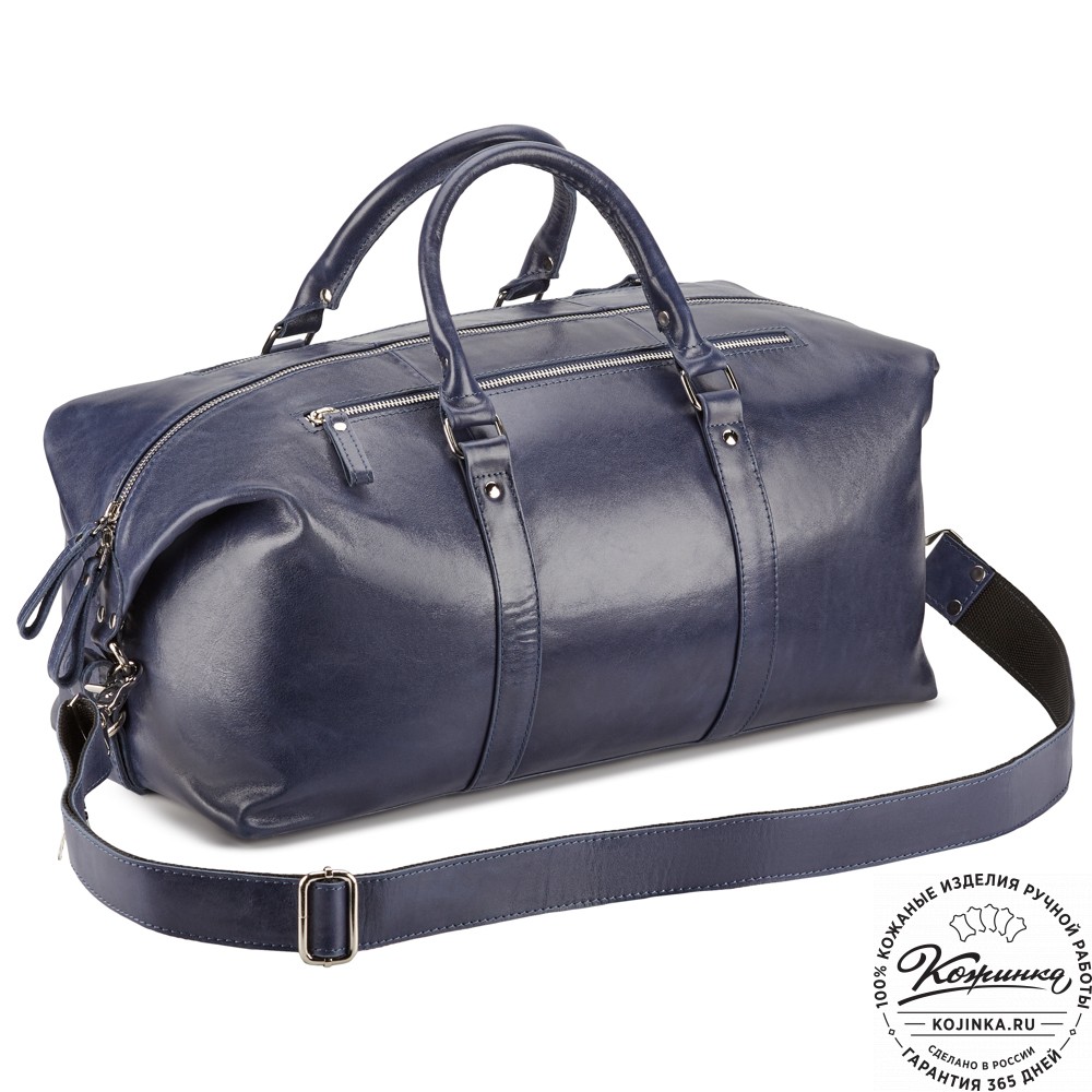 Кожаная дорожно-спортивная сумка Англия (синяя)