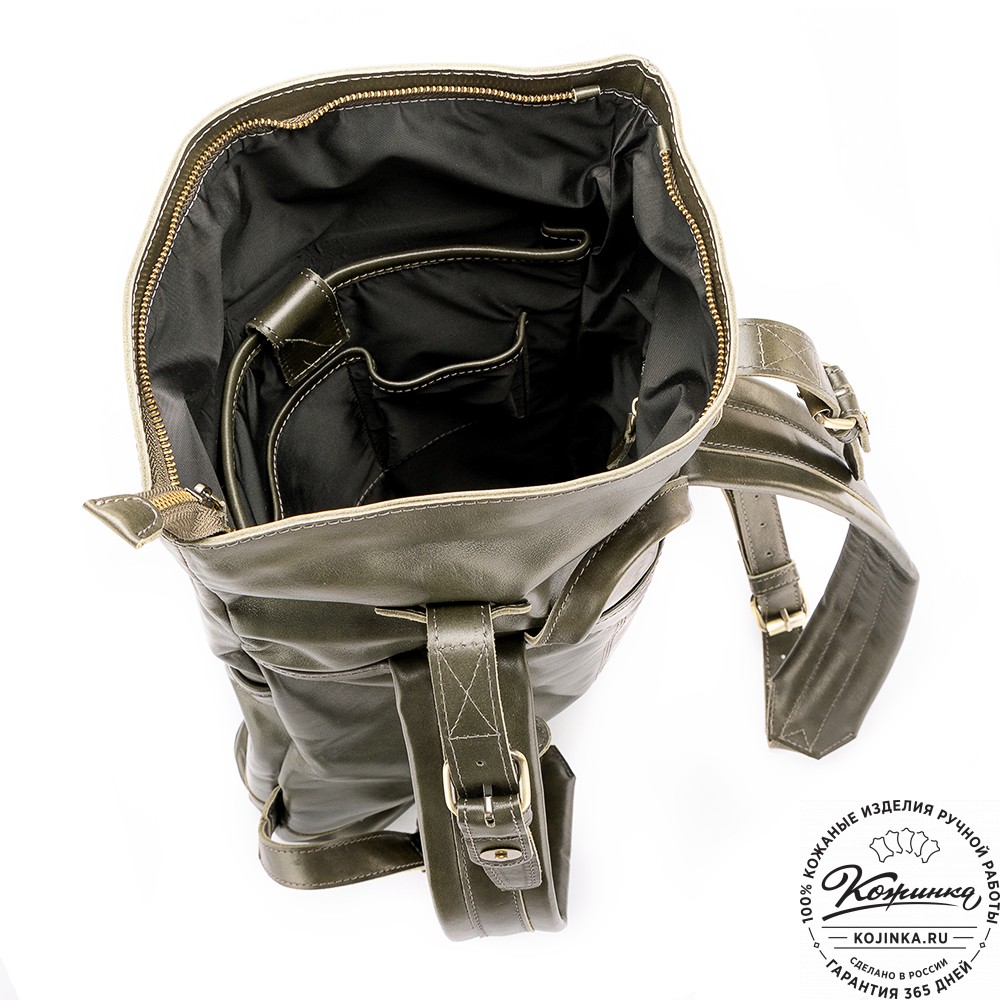 Кожаный рюкзак "Бэнжамин" (хаки гладкая кожа)