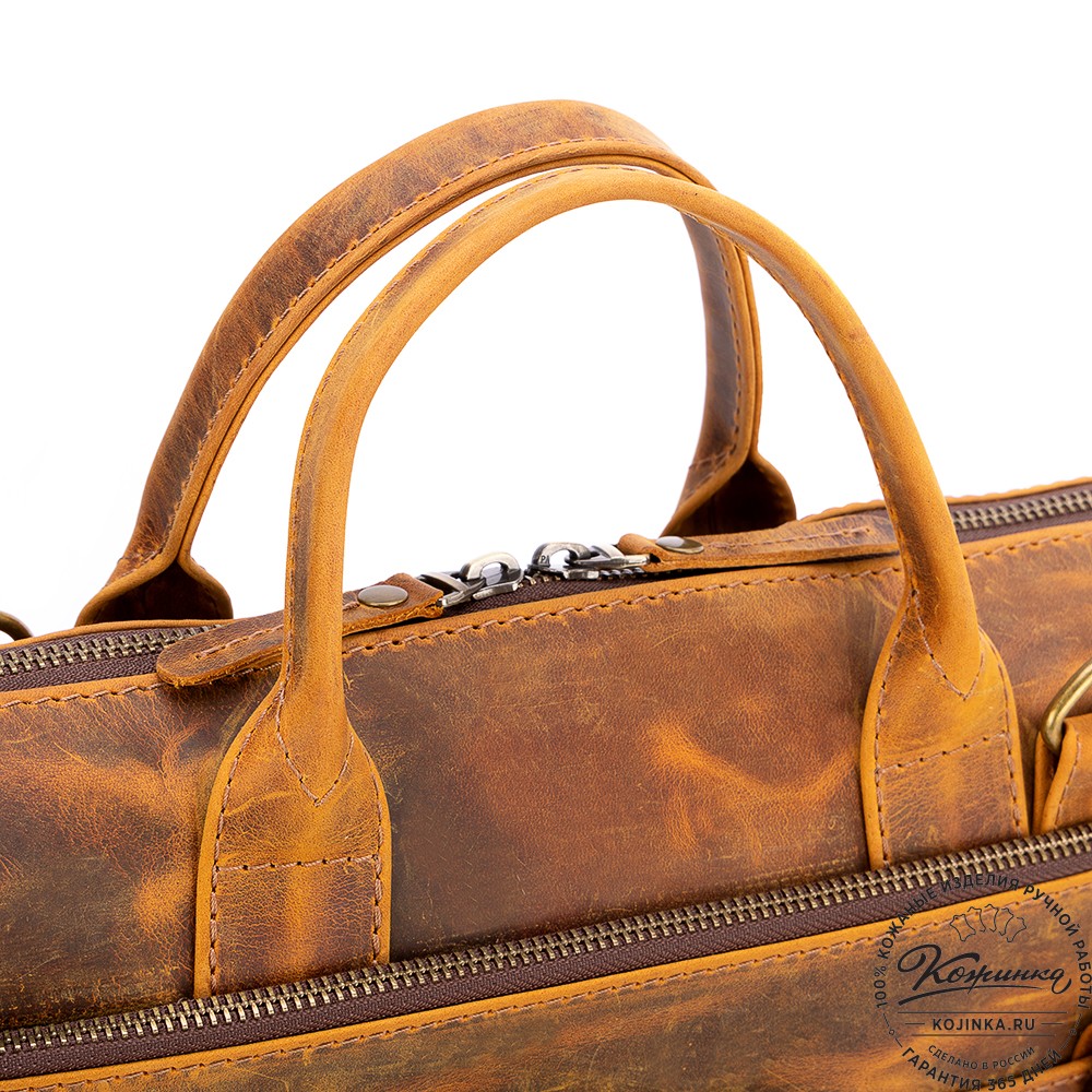 Кожаная деловая сумка "Гранд" (рыжий крейзи)