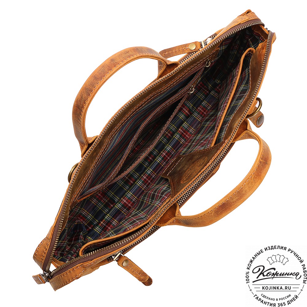 Кожаная деловая сумка "Гранд" (рыжий крейзи)