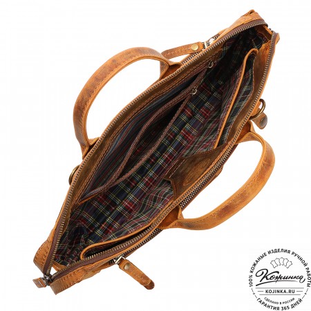 Кожаная деловая сумка "Гранд" (рыжий крейзи)