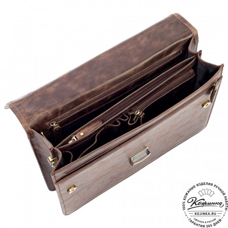 Кожаный портфель "Брест" (тёмно-коричневый антик)