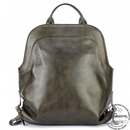 Женский кожаный рюкзак-сумка "Греция" (хаки гладкая кожа)