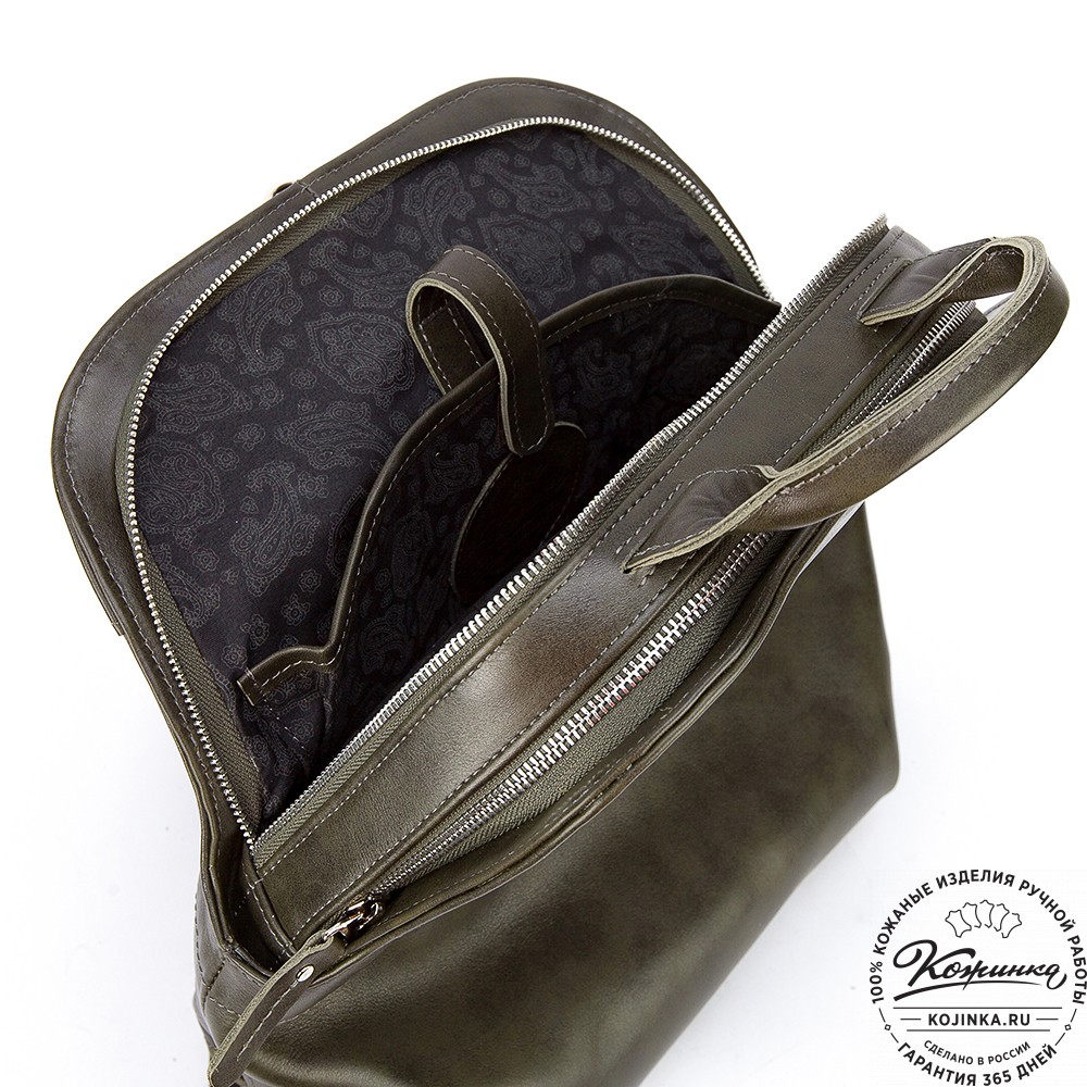 Женский кожаный рюкзак-сумка "Греция" (хаки гладкая кожа)