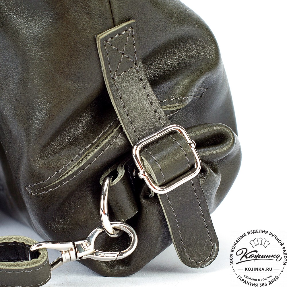 Женский кожаный рюкзак-сумка "Греция" (хаки гладкая кожа)