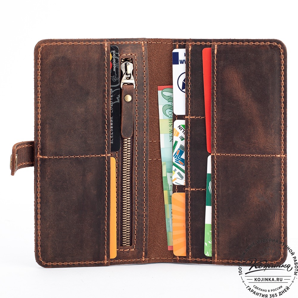 Кожаное портмоне "Тревис" (тёмно-коричневый крейзи)
