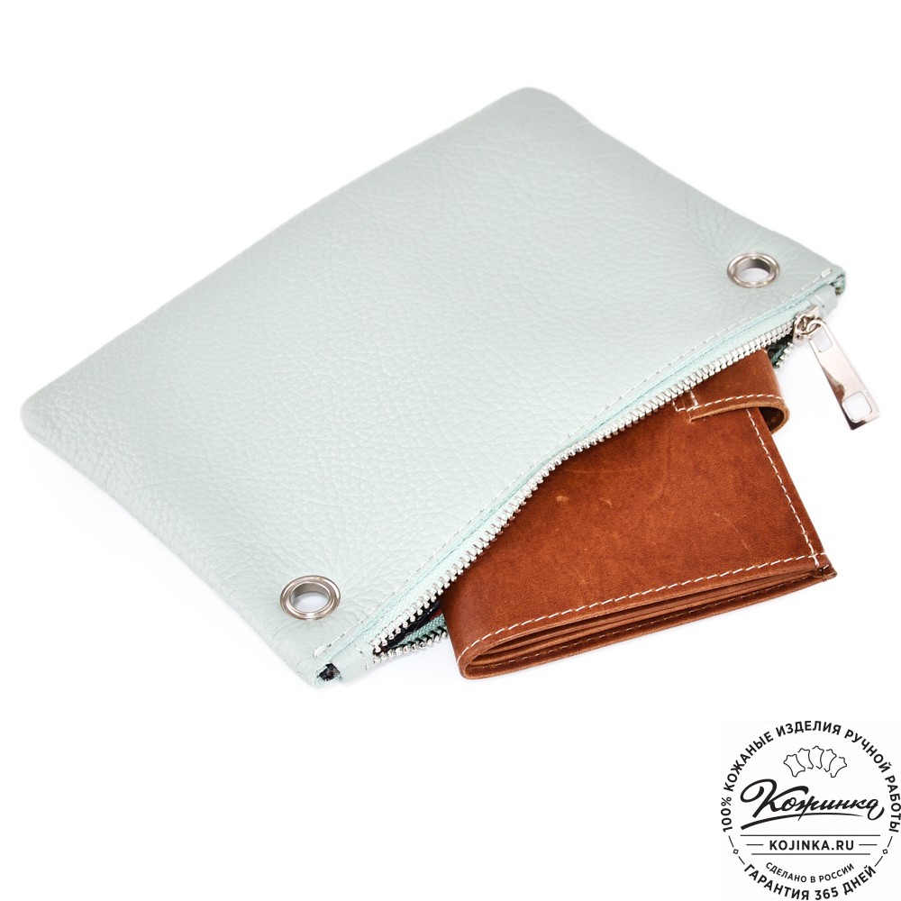 Женская кожаная сумка "Трио" (бежевый/мята/коричневый)