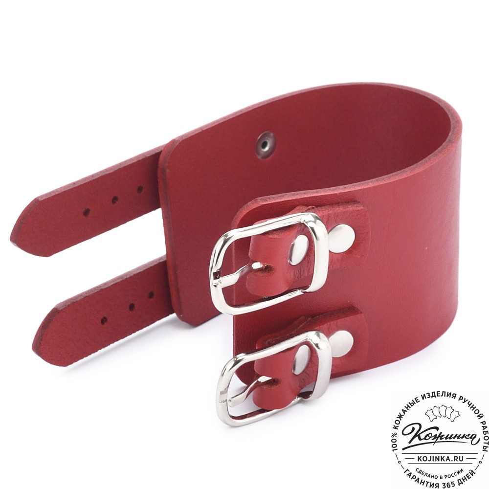 Кожаный браслет "Пэн" две пряжки (красный)