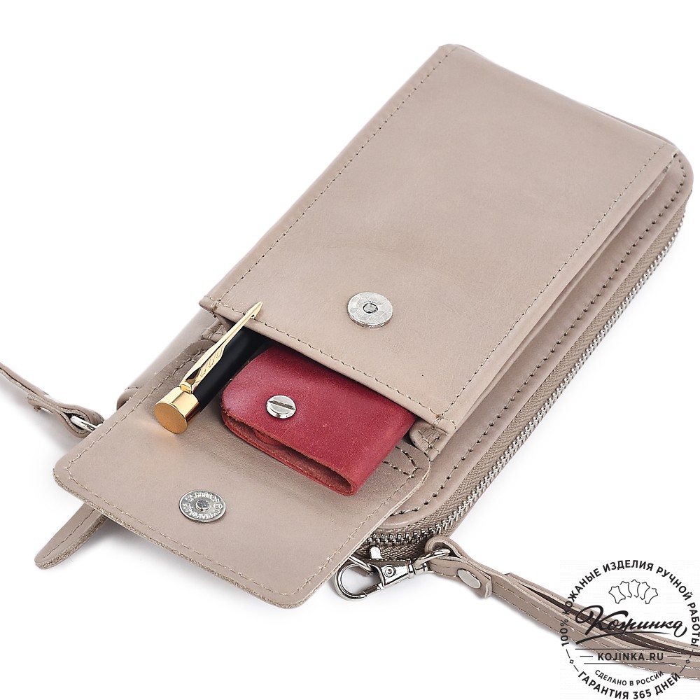  Кожаный клатч "Чукотка" (бежевый гладкая кожа)