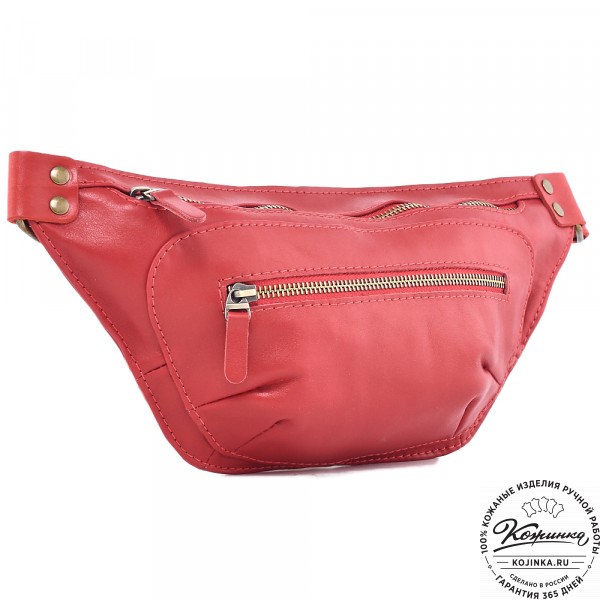  Кожаная сумка на пояс "Рики" (красная). фото 1