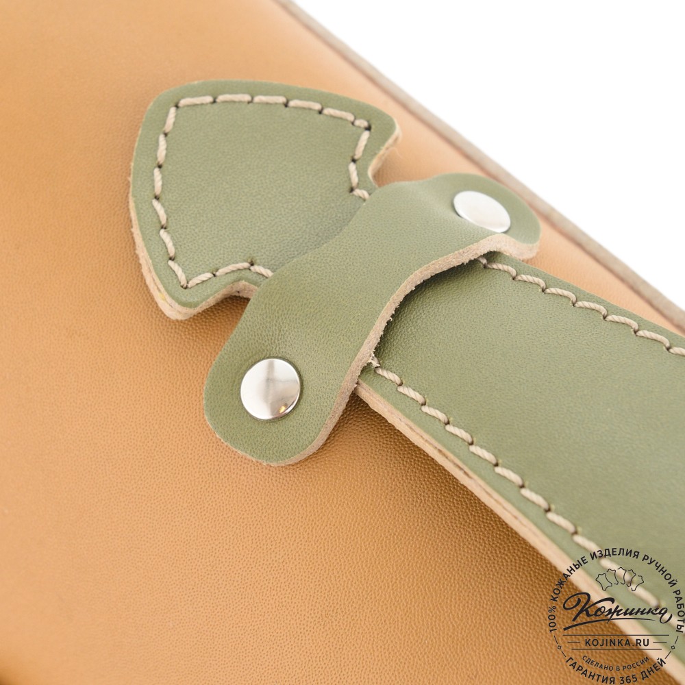 Кожаный портфель "Сатчел" (охра с зеленым) 