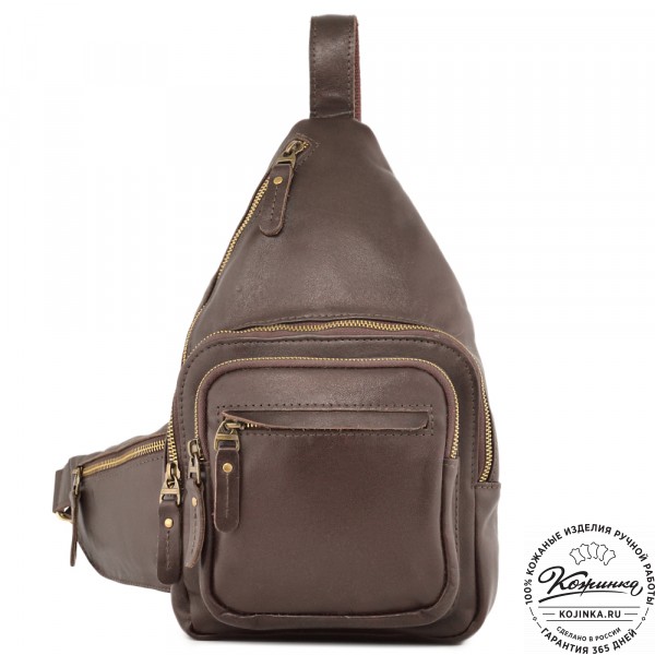  Кожаная сумка на грудь "Аполлон" (коричневая гладкая кожа). фото 1