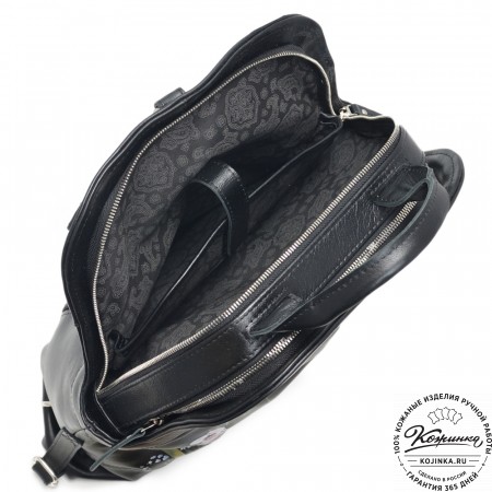Кожаный рюкзак "Греция" "Летний луг" (черный)