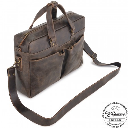 Кожаная мужская сумка "Хантер" (коричневая наппа) 