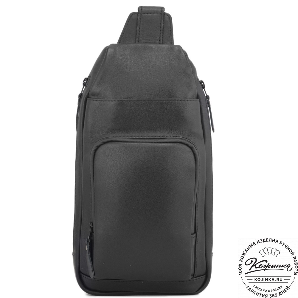 Кожаная сумка на грудь "Вульф" (черная) 