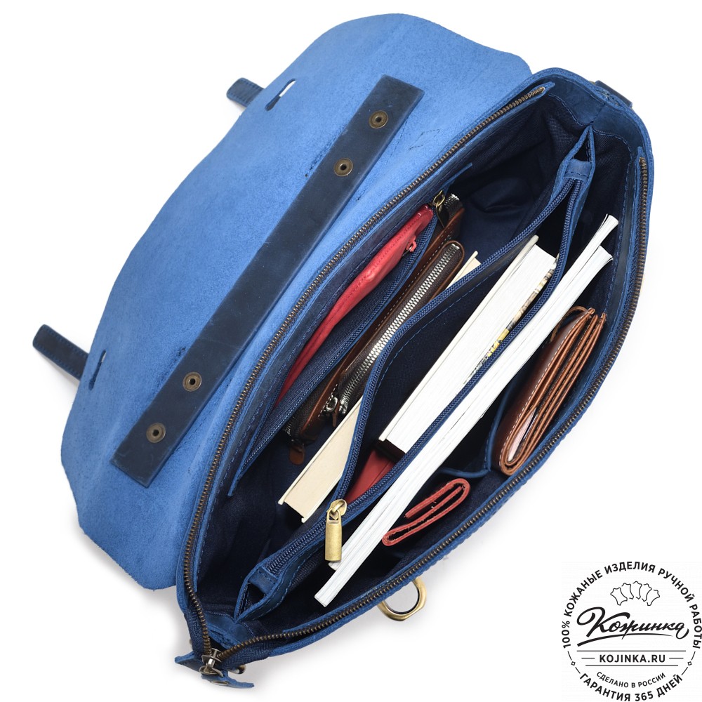  Кожаный портфель "Англетер" (синий крейзи) 