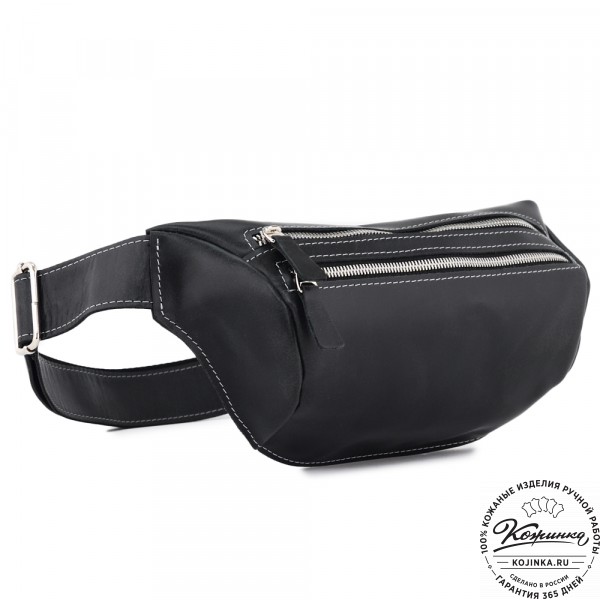 Кожаная сумка на пояс "Марио" (черный). фото 1