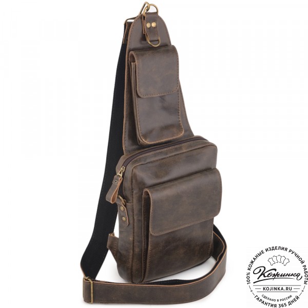 Кожаная нагрудная сумка "Стивен" (коричневая наппа). фото 1