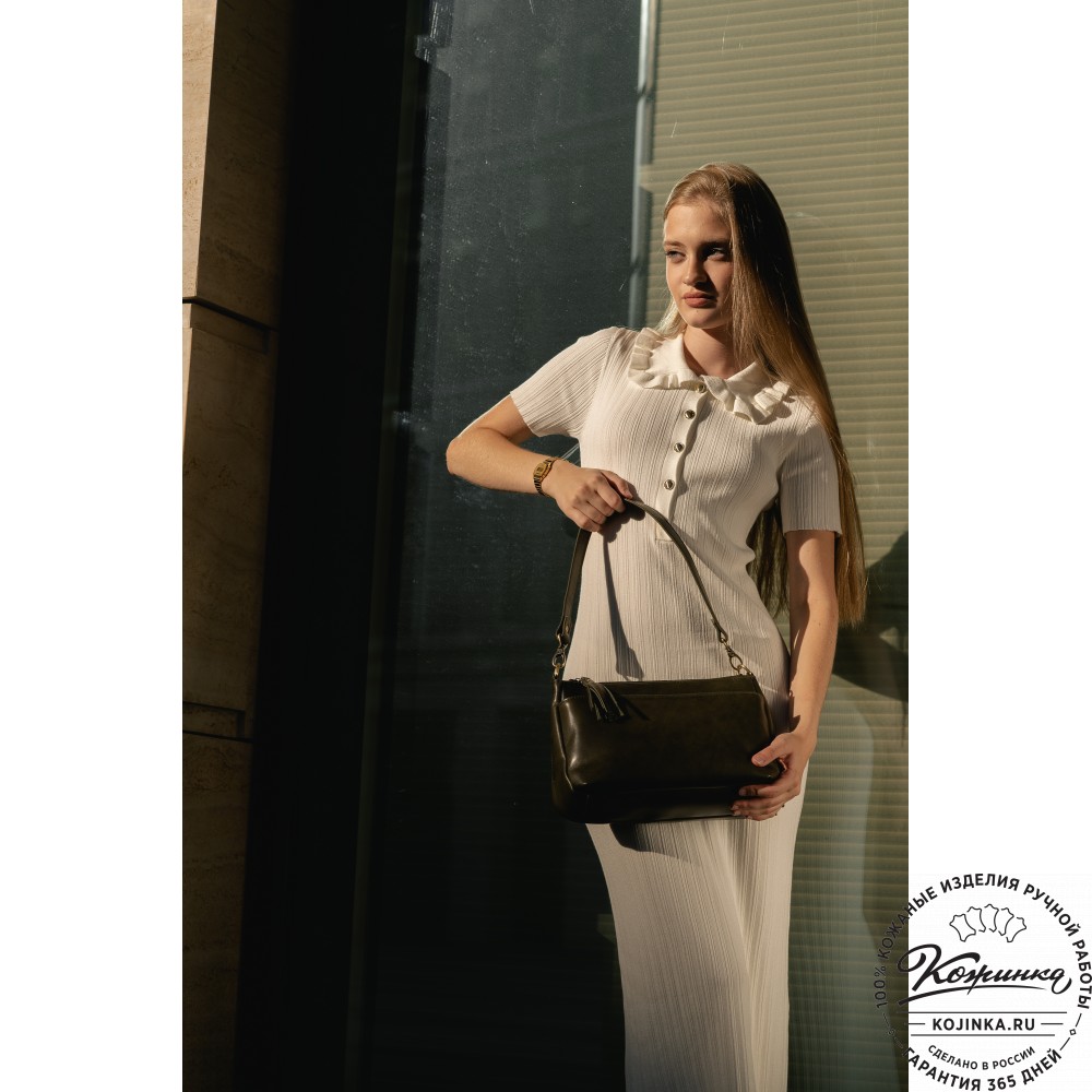 Женская кожаная сумка "Эмма" (хаки гладкая кожа)