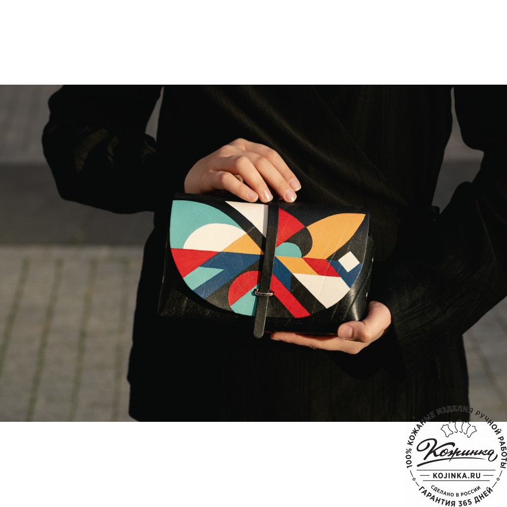 Женская кожаная сумка "Милла макси" "Абстракция" (черная)