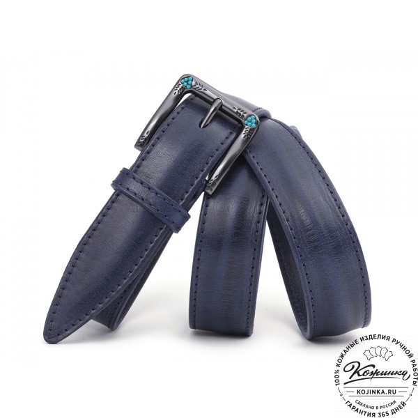 Кожаный ремень "Ирис" (синий). фото 1