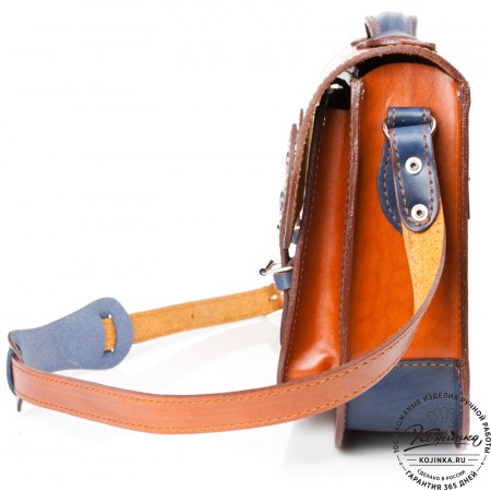 Кожаный портфель "Сатчел"  (рыжий с синим)