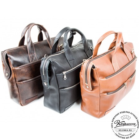 Кожаная деловая сумка "Марк" (рыжий крейзи)