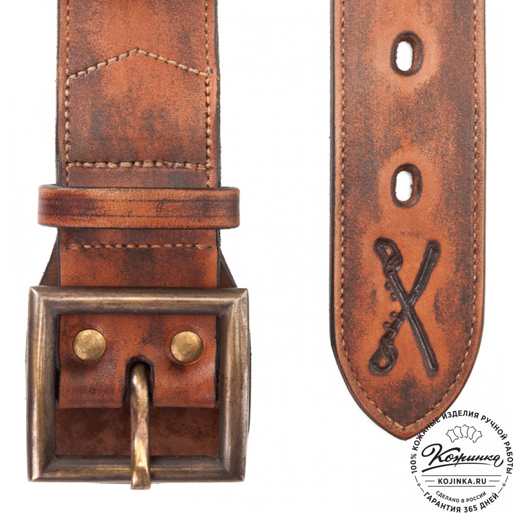 Кожаный мужской ремень Милитари (коричневый)